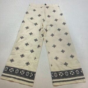 Patterned Cream Wide-Leg Pants